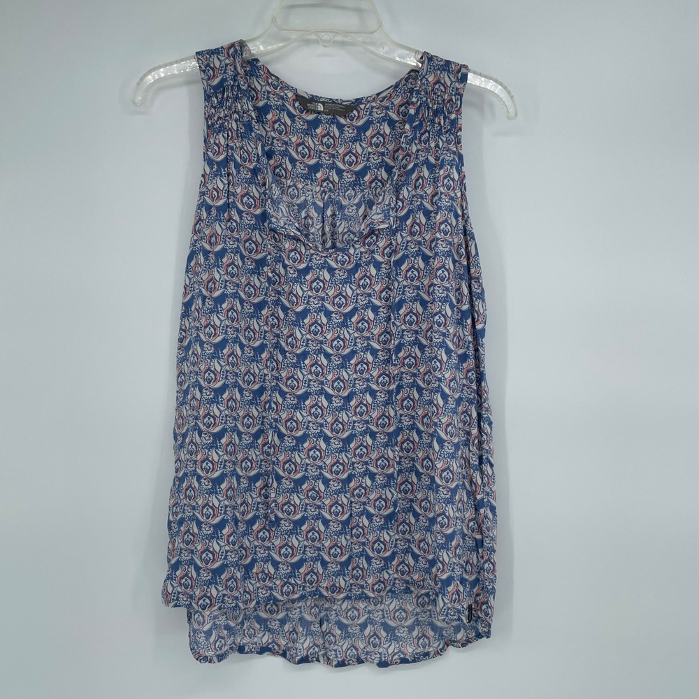 The North Face Womens Small S Blue Paisley Print Sleeveless V Neck Top